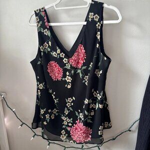 Studio I Camisole Pink And Green Floral On Black Camisole 18w With Light Beading